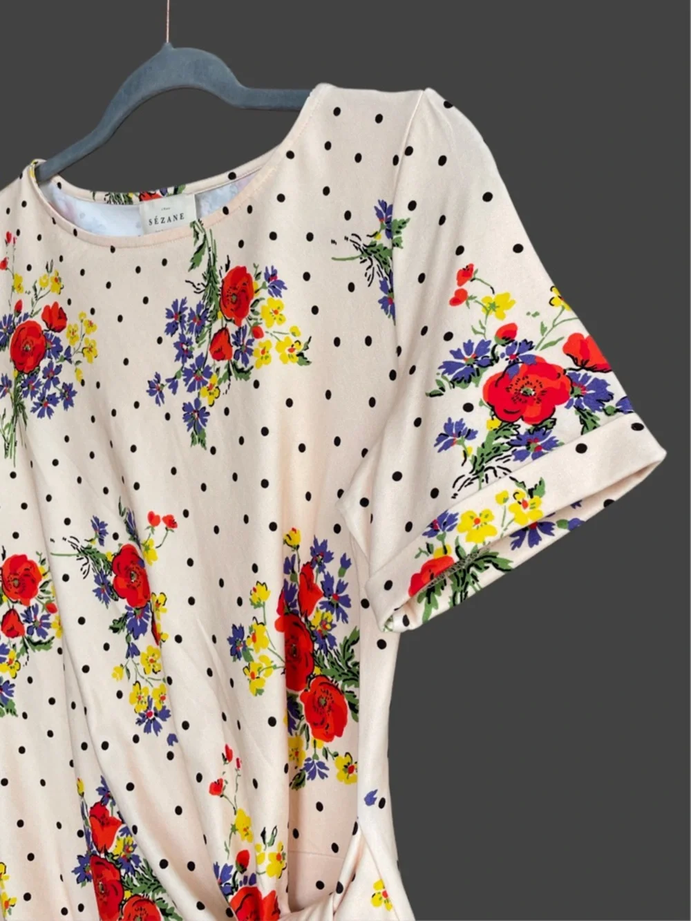 Sezane Cream short Pippa Dress with Red Floral Print NWT - Picture 5 of 15